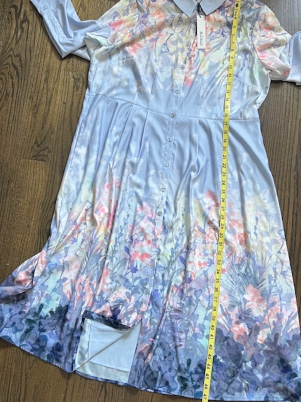 NWT Chico's Floral Matte Satin Midi Long Sleeve Shirtdress Dress Size 2.5 - Picture 13 of 16